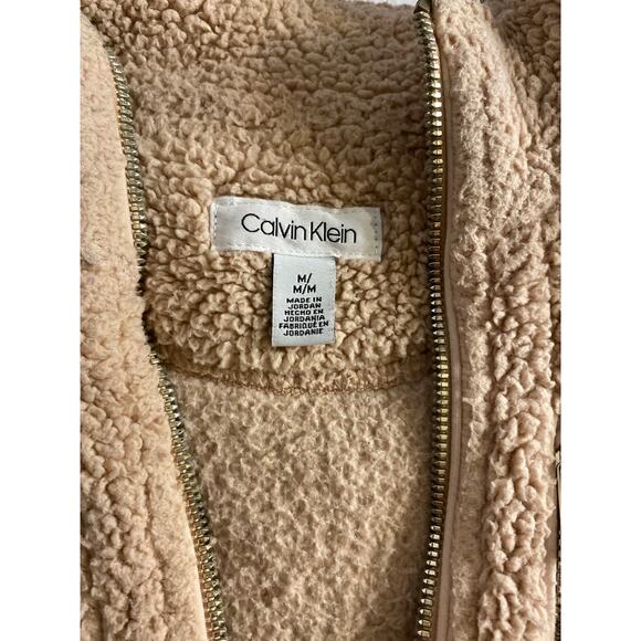 Minimalist Cozy Sherpa Fleece Zip Jacket Beige Neutral Calvin Klein M - Picture 4 of 7